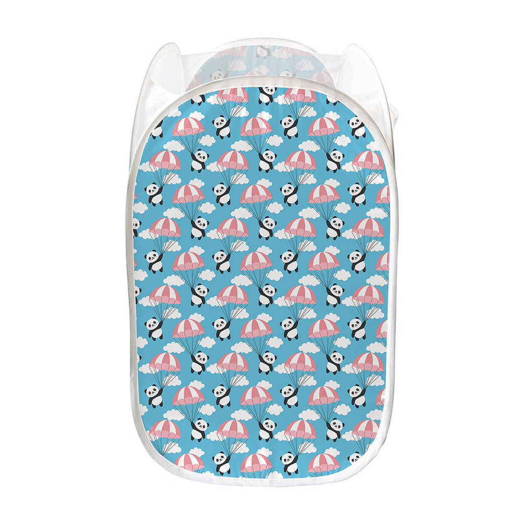 Cute Panda And Parachute Pattern Print Mesh Laundry Hamper