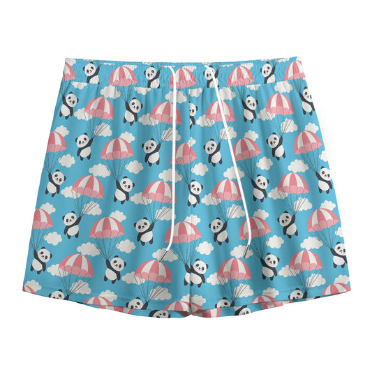 Cute Panda And Parachute Pattern Print Mesh Shorts