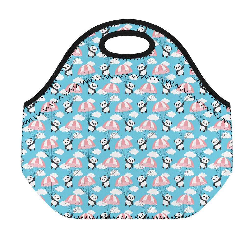 Cute Panda And Parachute Pattern Print Neoprene Lunch Bag
