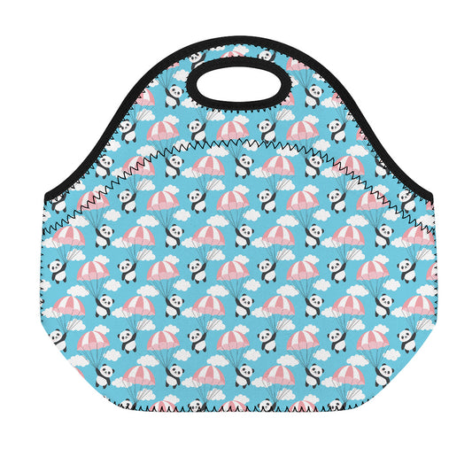 Cute Panda And Parachute Pattern Print Neoprene Lunch Bag