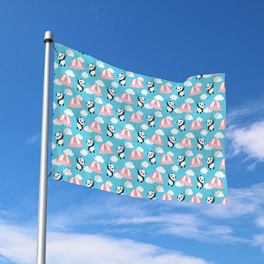 Cute Panda And Parachute Pattern Print Polyester Flag
