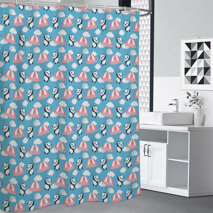 Cute Panda And Parachute Pattern Print Premium Shower Curtain
