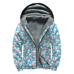 Cute Panda And Parachute Pattern Print Sherpa Lined Zip Up Hoodie