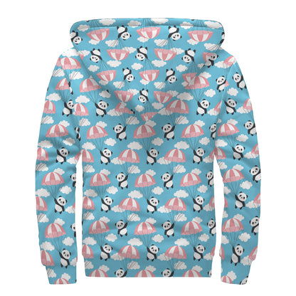 Cute Panda And Parachute Pattern Print Sherpa Lined Zip Up Hoodie