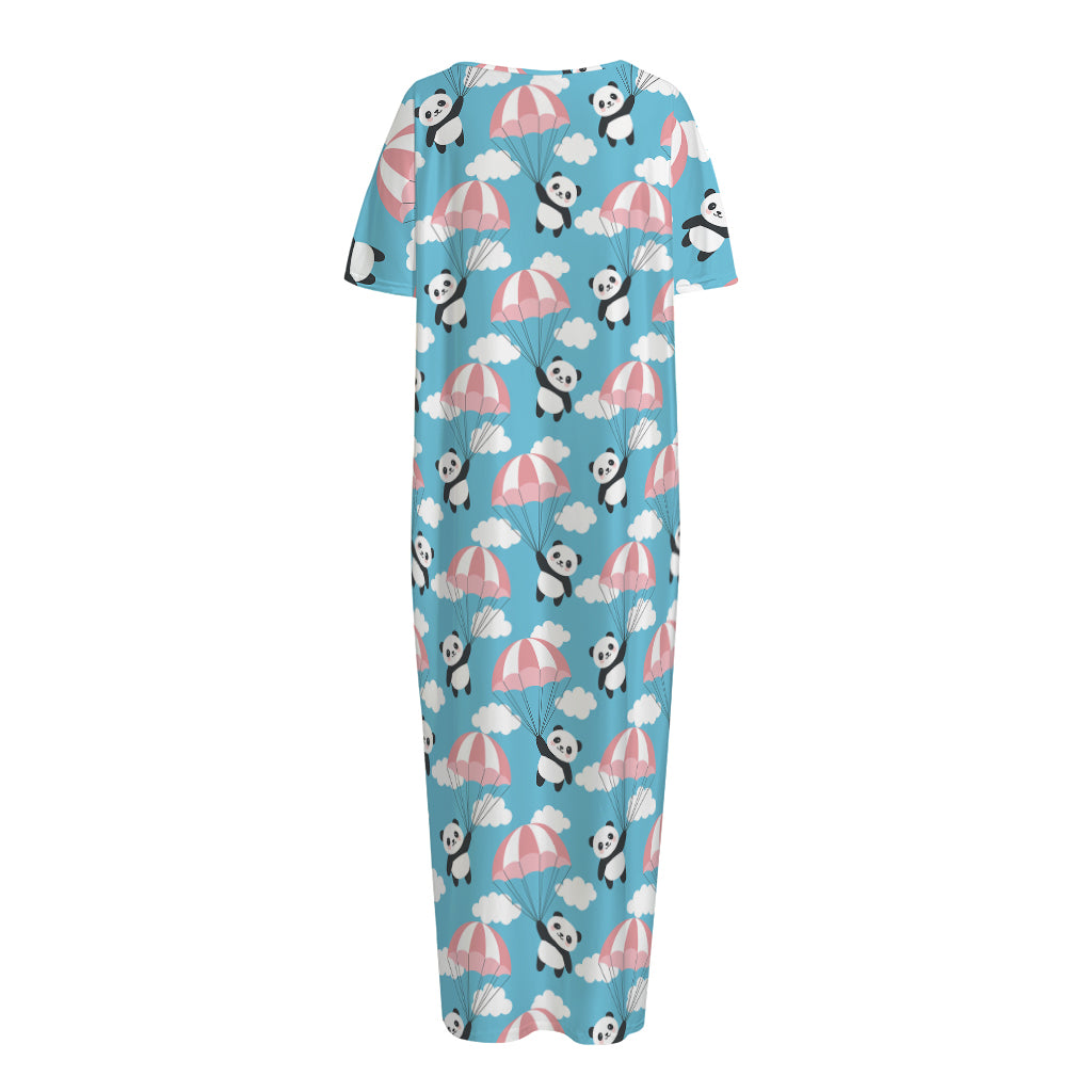 Cute Panda And Parachute Pattern Print Short Sleeve Long Nightdress