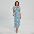Cute Panda And Parachute Pattern Print Short Sleeve Maxi Dress