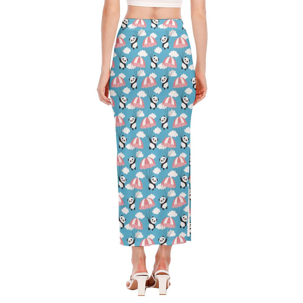 Cute Panda And Parachute Pattern Print Side Slit Maxi Skirt