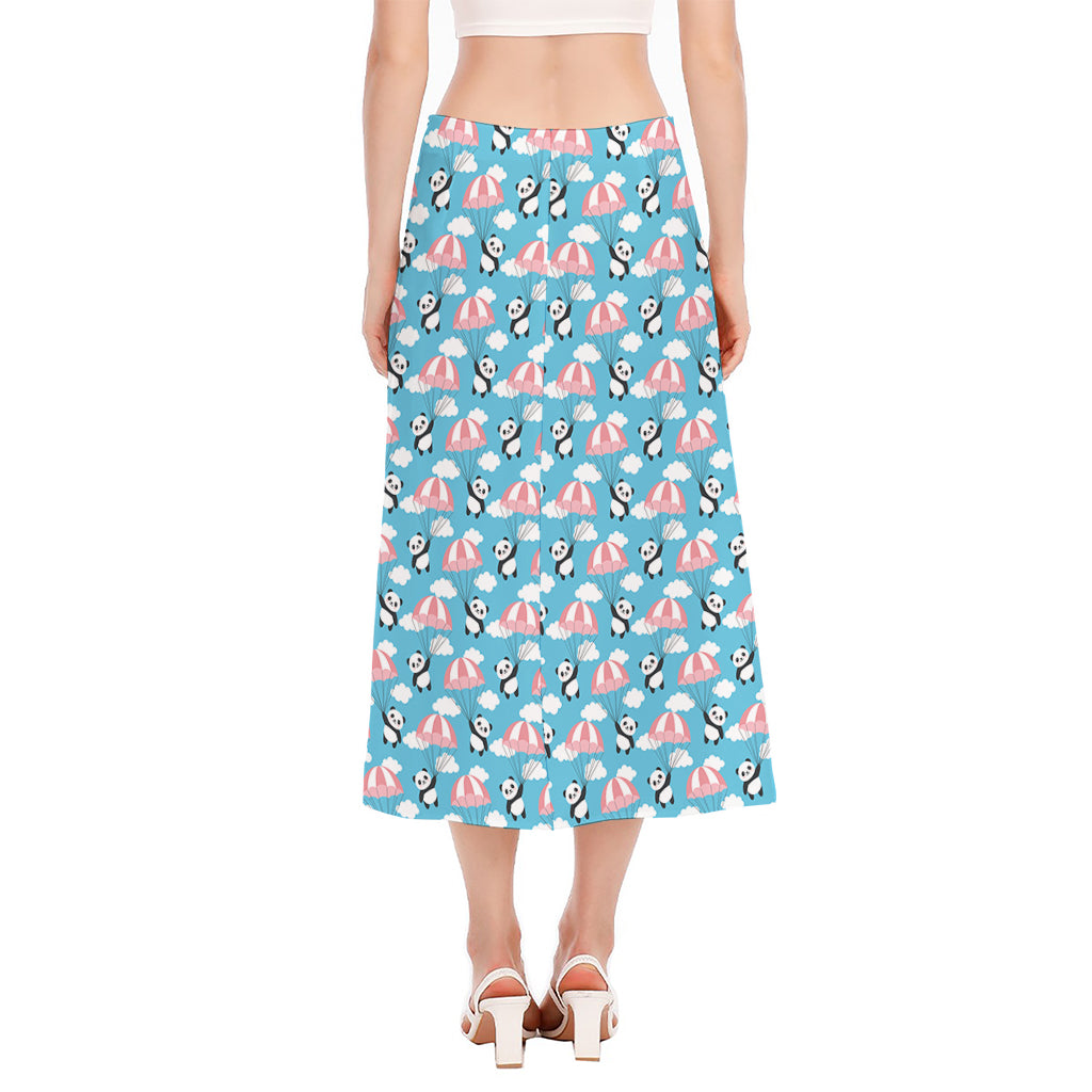 Cute Panda And Parachute Pattern Print Side Slit Midi Skirt