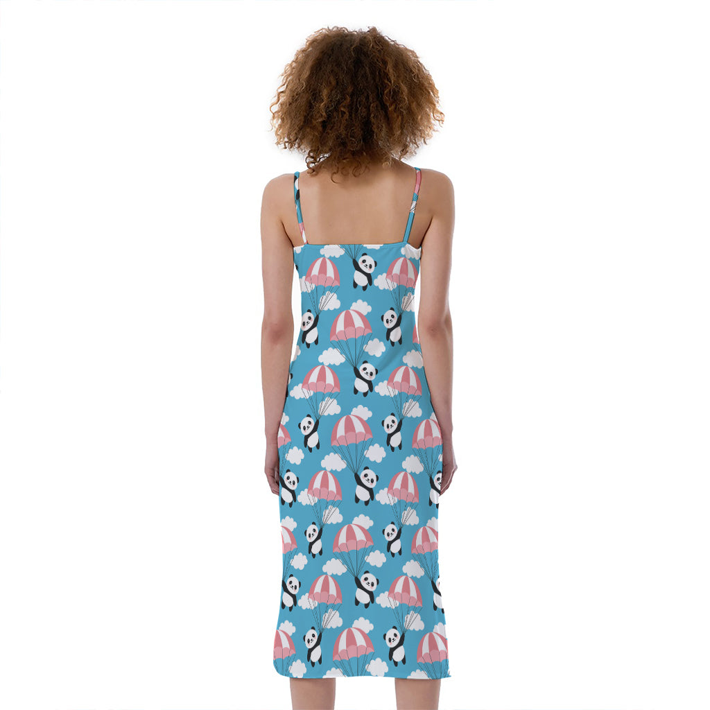 Cute Panda And Parachute Pattern Print Slim Fit Midi Cami Dress