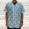 Cute Panda And Parachute Pattern Print Textured Short Sleeve Shirt