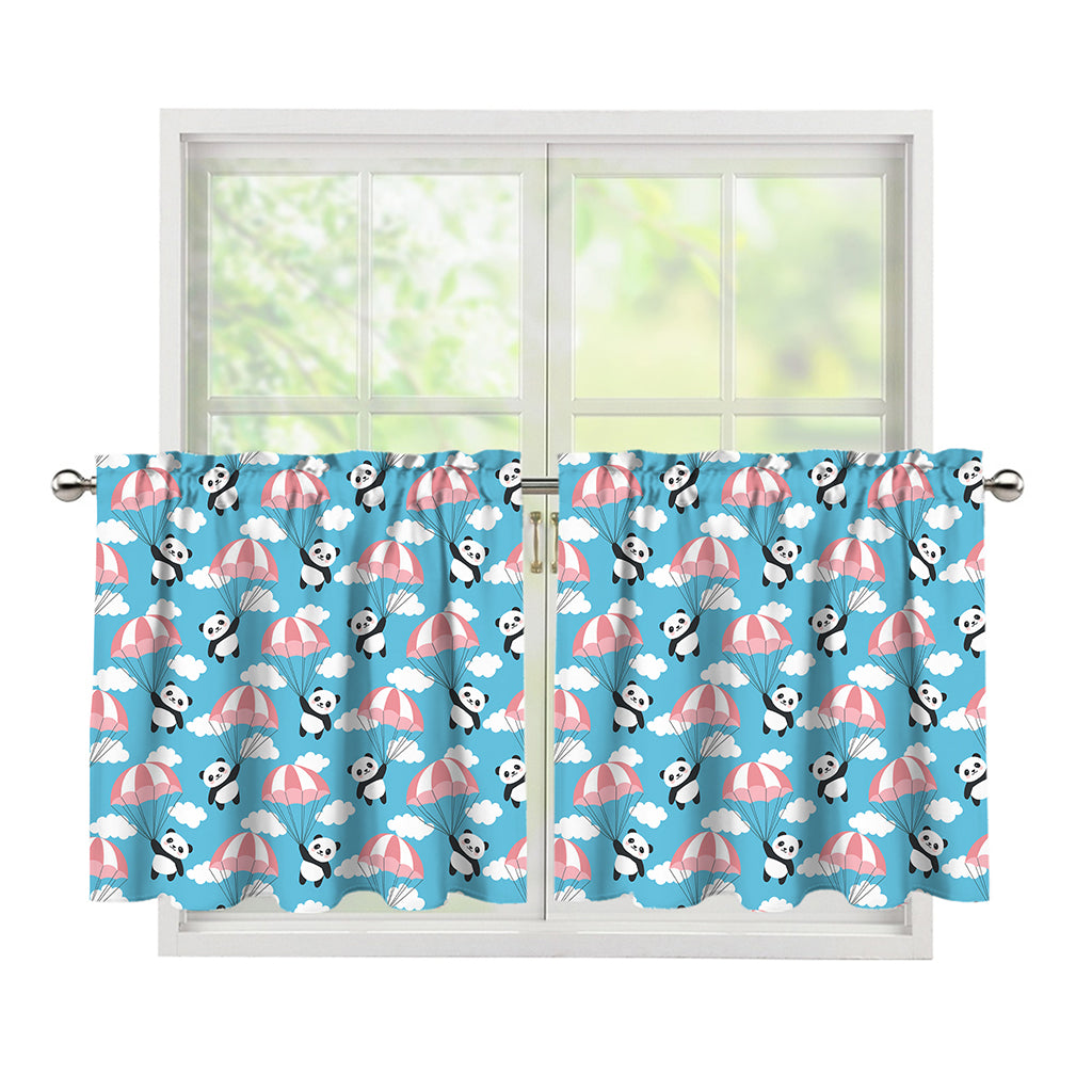 Cute Panda And Parachute Pattern Print Tier Curtains