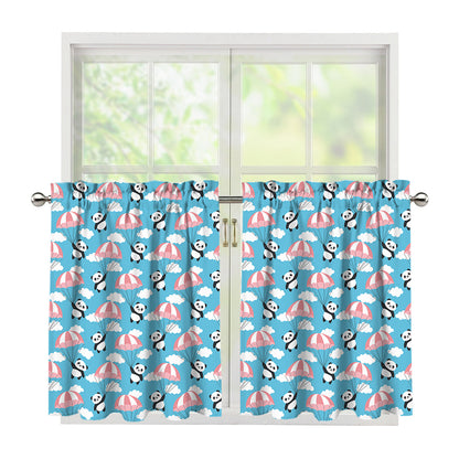 Cute Panda And Parachute Pattern Print Tier Curtains
