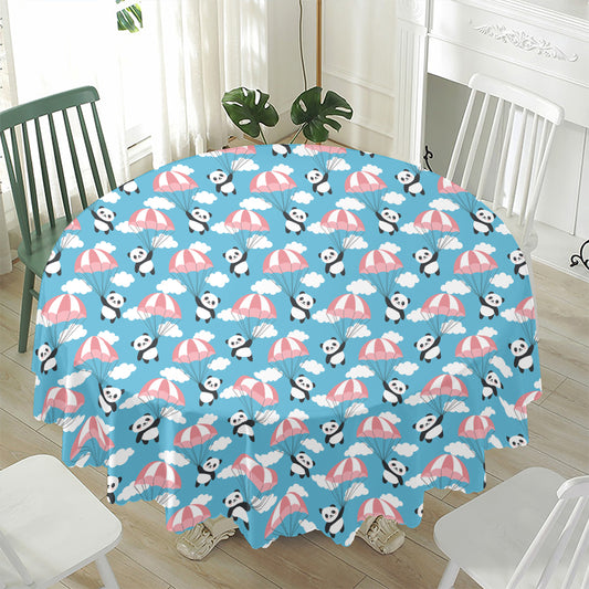 Cute Panda And Parachute Pattern Print Waterproof Round Tablecloth