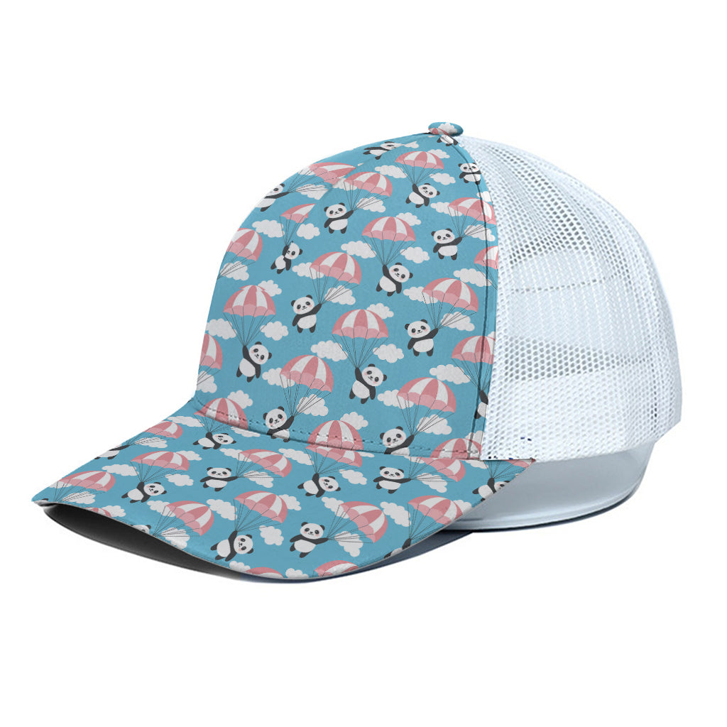 Cute Panda And Parachute Pattern Print White Mesh Trucker Cap