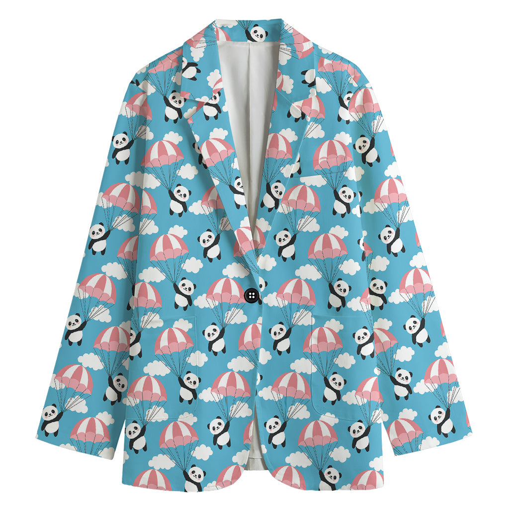 Cute Panda And Parachute Pattern Print Women's Blazer