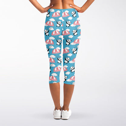 Cute Panda And Parachute Pattern Print Women's Capri Leggings
