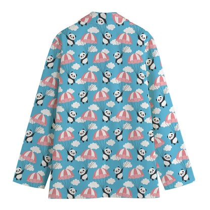 Cute Panda And Parachute Pattern Print Women's Cotton Blazer