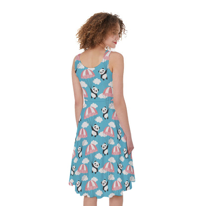 Cute Panda And Parachute Pattern Print Women's Sleeveless Dress