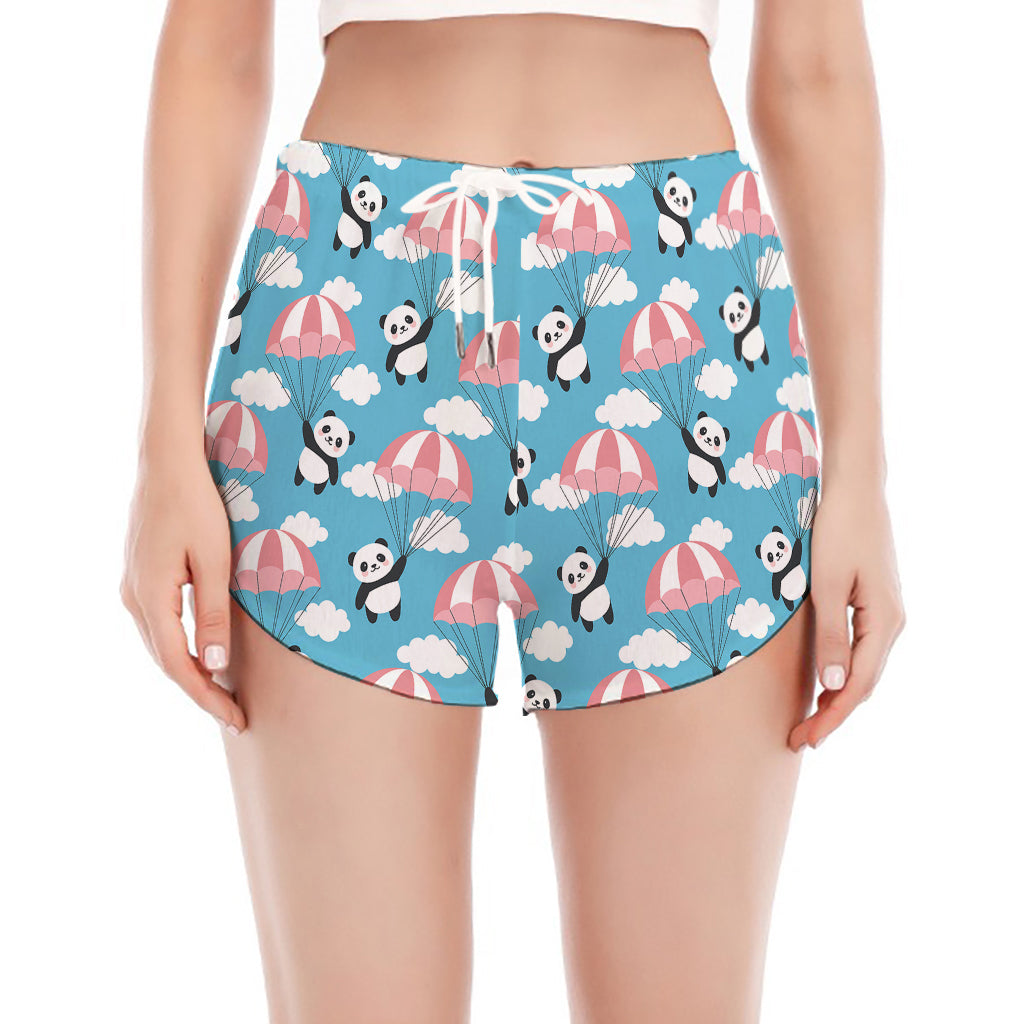 Cute Panda And Parachute Pattern Print Women's Split Running Shorts