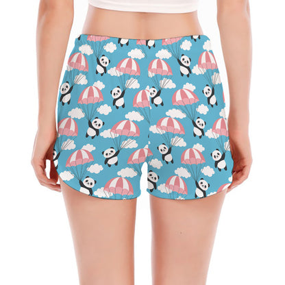 Cute Panda And Parachute Pattern Print Women's Split Running Shorts