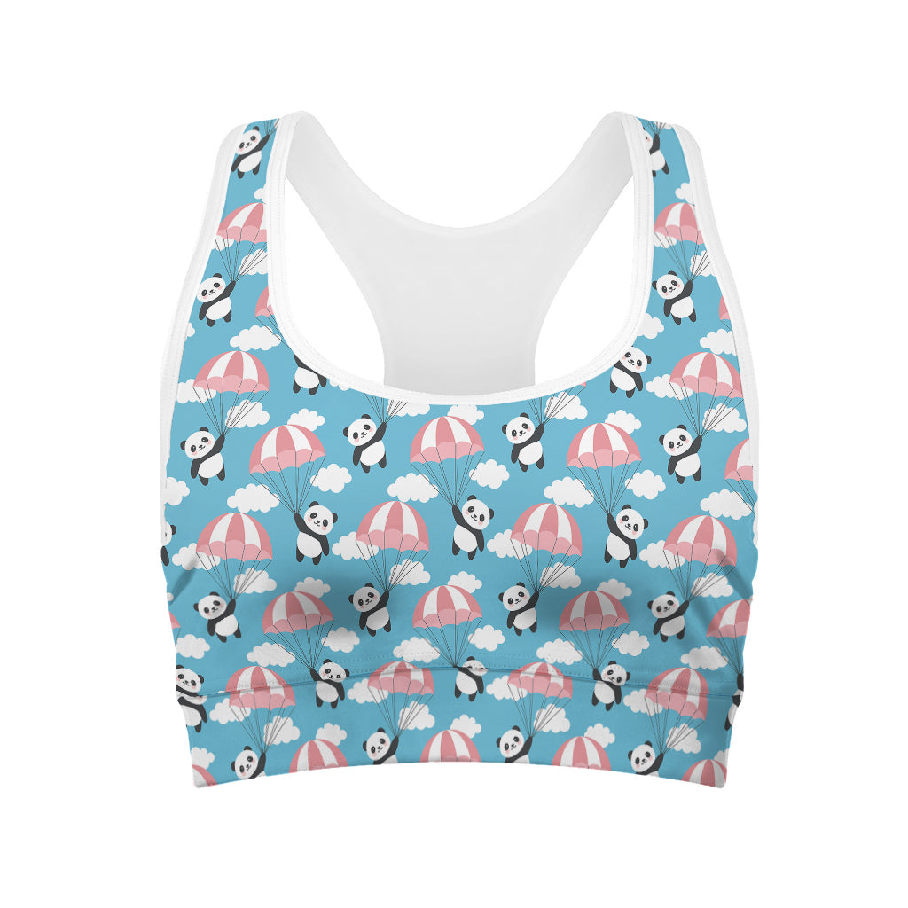 Cute Panda And Parachute Pattern Print Women's Sports Bra