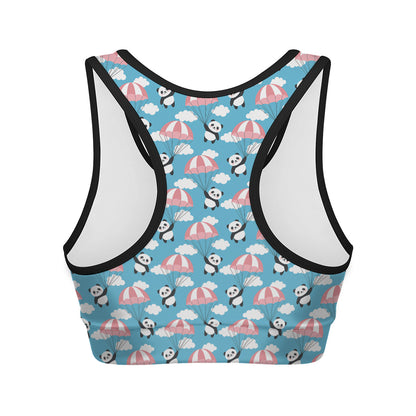 Cute Panda And Parachute Pattern Print Women's Sports Bra