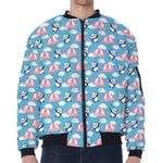 Cute Panda And Parachute Pattern Print Zip Sleeve Bomber Jacket