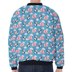 Cute Panda And Parachute Pattern Print Zip Sleeve Bomber Jacket
