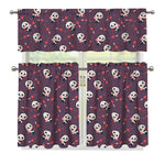 Cute Panda Cupid Valentine Pattern Print 3 Piece Kitchen Curtains