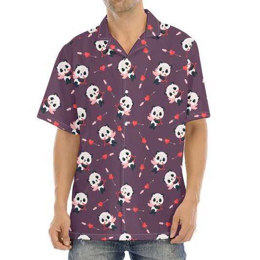 Cute Panda Cupid Valentine Pattern Print Aloha Shirt