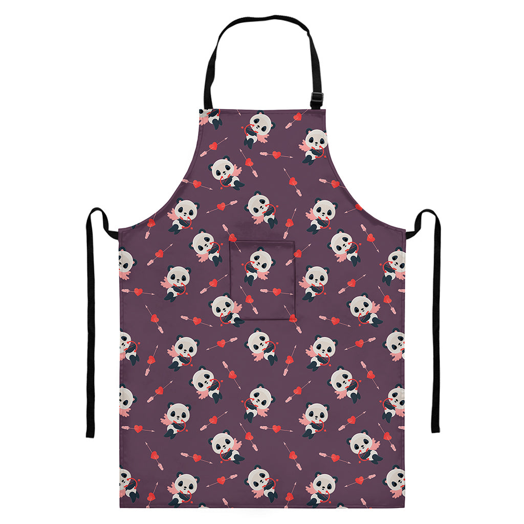 Cute Panda Cupid Valentine Pattern Print Bib Apron With Pocket