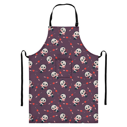 Cute Panda Cupid Valentine Pattern Print Bib Apron With Pocket