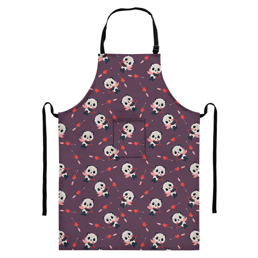 Cute Panda Cupid Valentine Pattern Print Bib Apron With Pocket