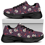 Cute Panda Cupid Valentine Pattern Print Black Chunky Shoes