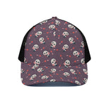 Cute Panda Cupid Valentine Pattern Print Black Mesh Trucker Cap