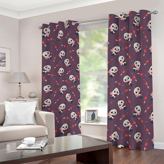 Cute Panda Cupid Valentine Pattern Print Blackout Grommet Curtains
