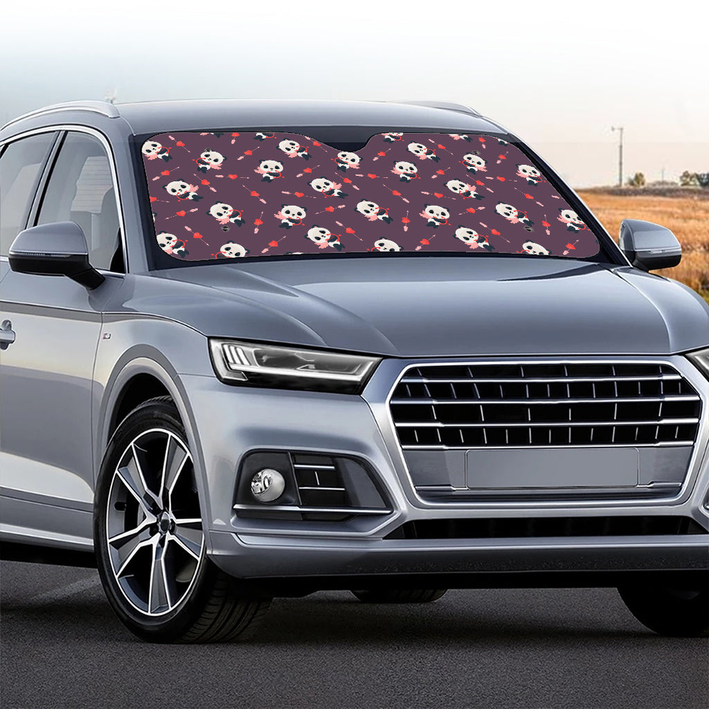 Cute Panda Cupid Valentine Pattern Print Car Windshield Sun Shade
