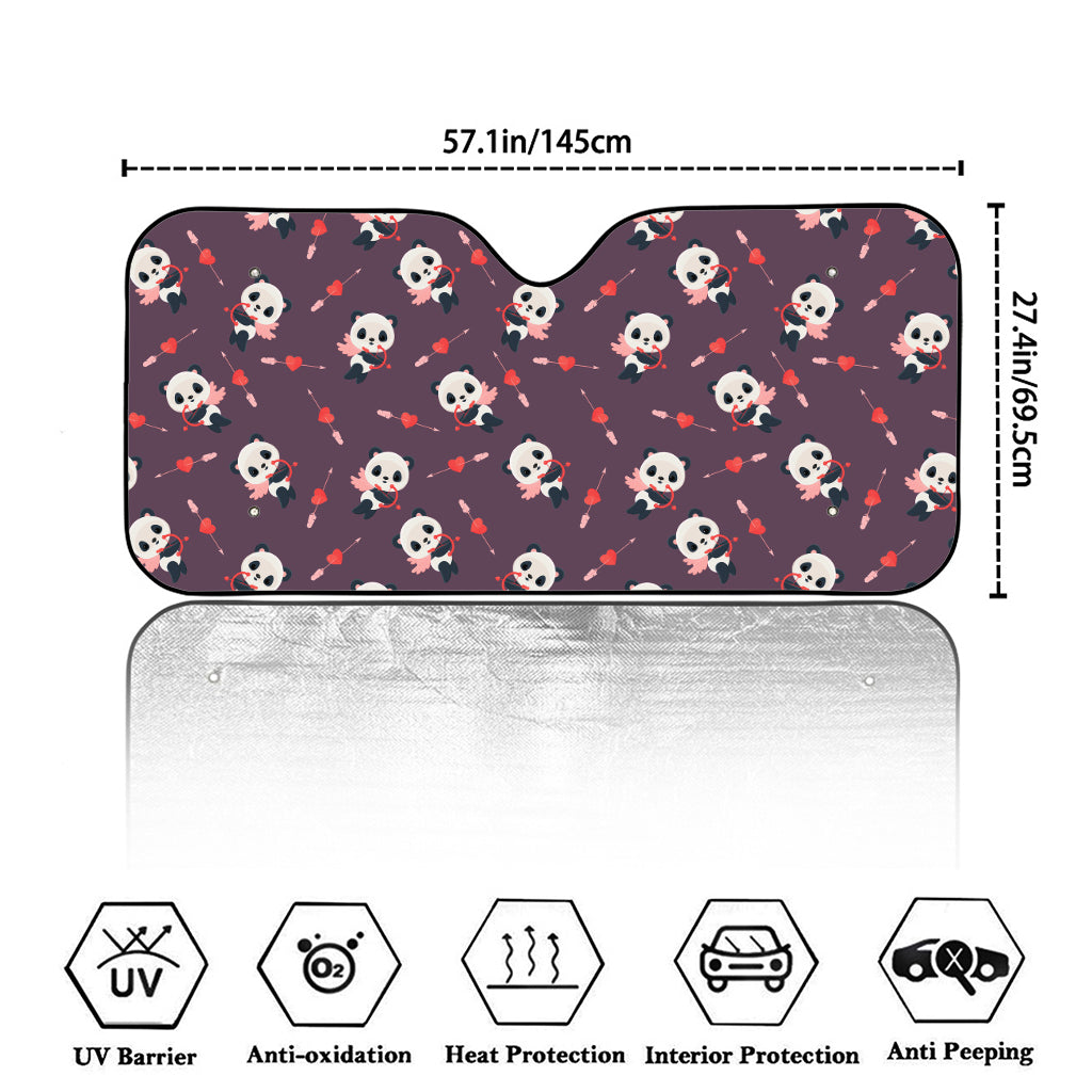 Cute Panda Cupid Valentine Pattern Print Car Windshield Sun Shade