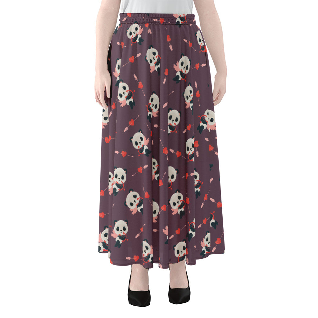 Cute Panda Cupid Valentine Pattern Print Chiffon Maxi Skirt