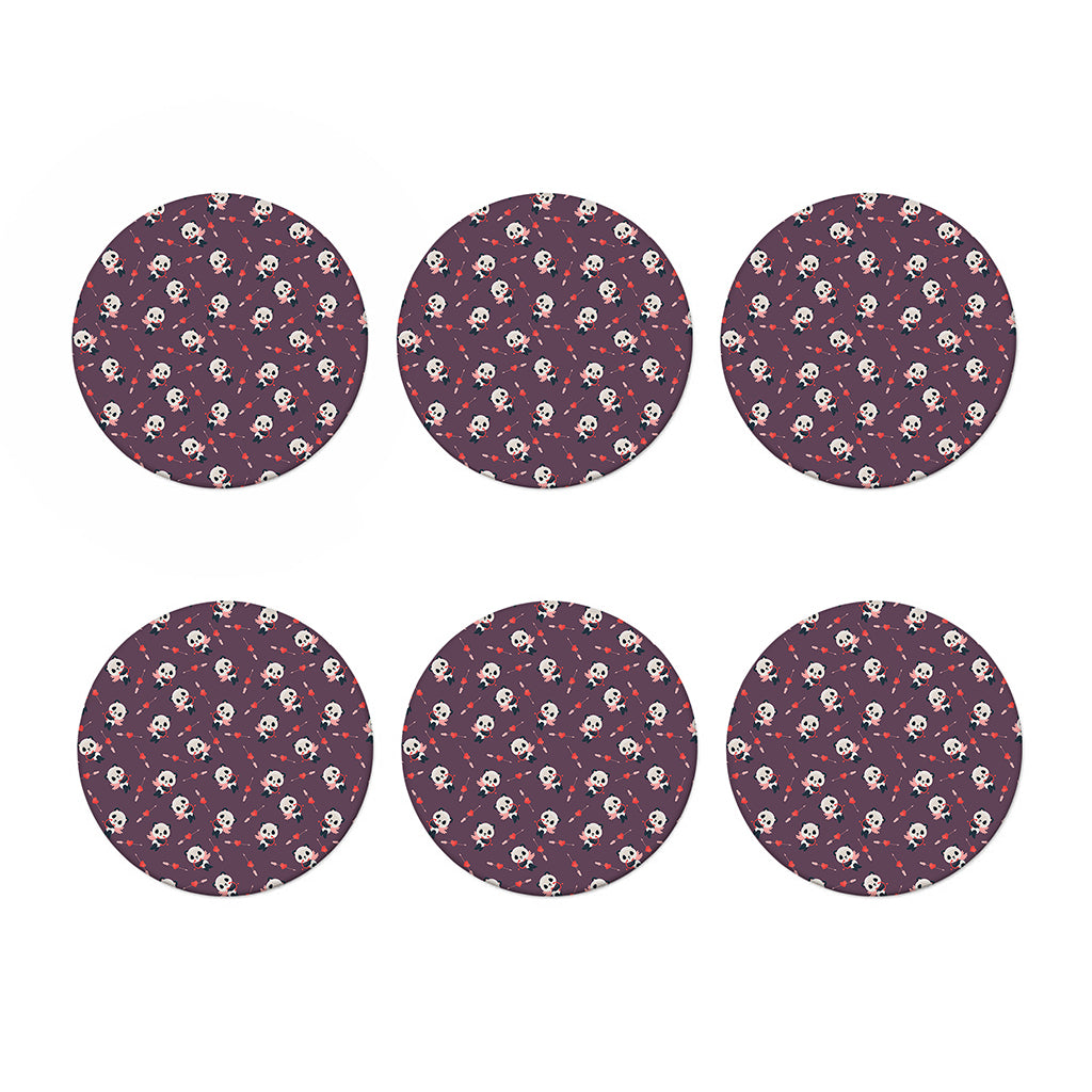 Cute Panda Cupid Valentine Pattern Print Coaster Set