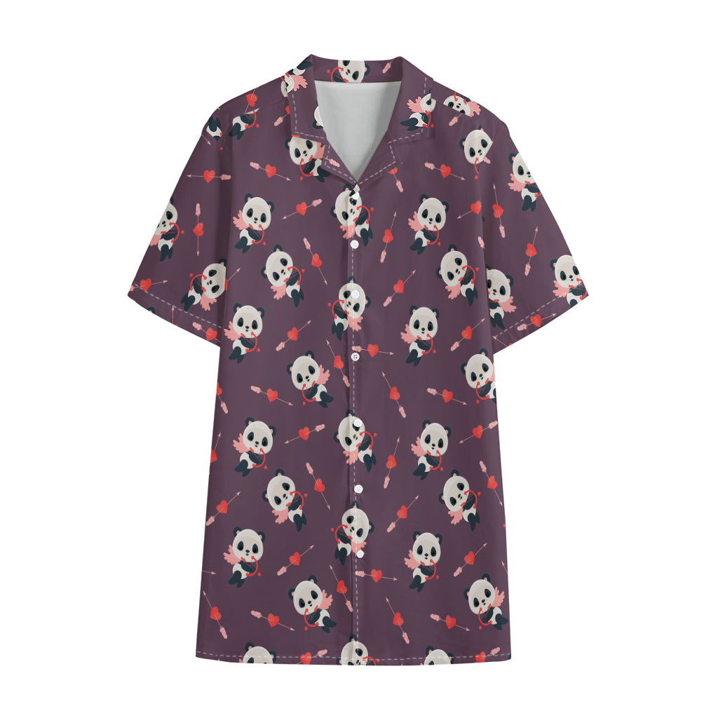Cute Panda Cupid Valentine Pattern Print Cotton Hawaiian Shirt