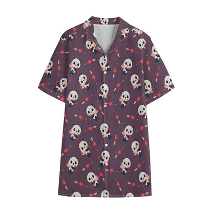 Cute Panda Cupid Valentine Pattern Print Cotton Hawaiian Shirt