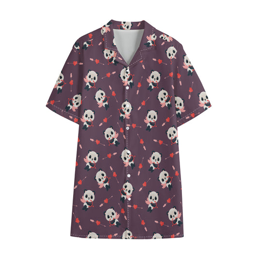 Cute Panda Cupid Valentine Pattern Print Cotton Hawaiian Shirt