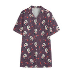 Cute Panda Cupid Valentine Pattern Print Cotton Hawaiian Shirt