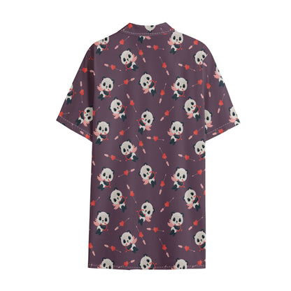 Cute Panda Cupid Valentine Pattern Print Cotton Hawaiian Shirt