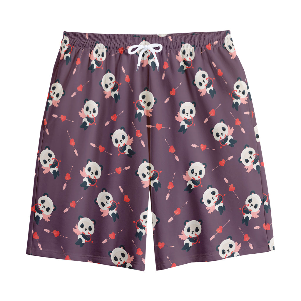 Cute Panda Cupid Valentine Pattern Print Cotton Shorts