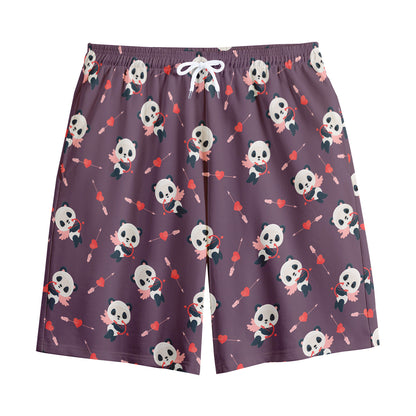Cute Panda Cupid Valentine Pattern Print Cotton Shorts