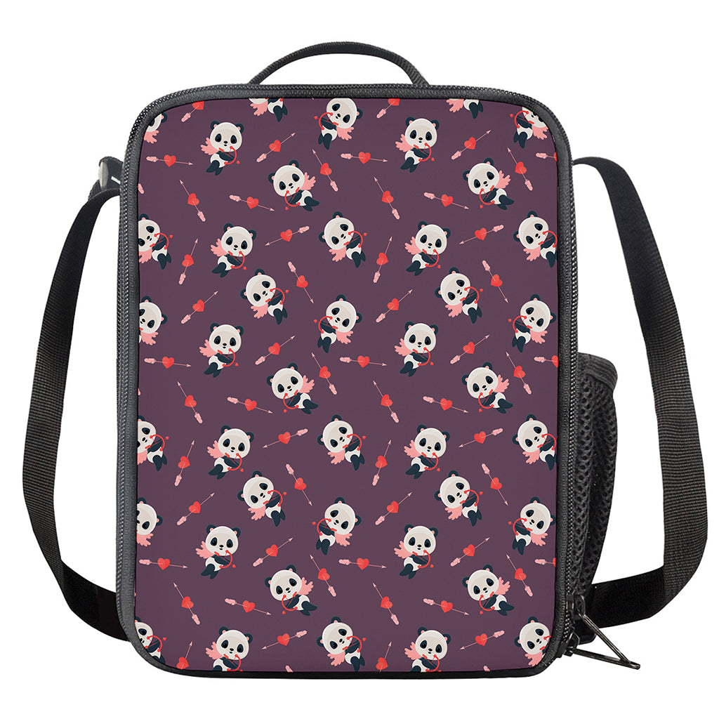Cute Panda Cupid Valentine Pattern Print Crossbody Lunch Bag