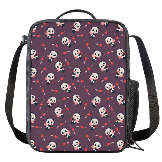 Cute Panda Cupid Valentine Pattern Print Crossbody Lunch Bag