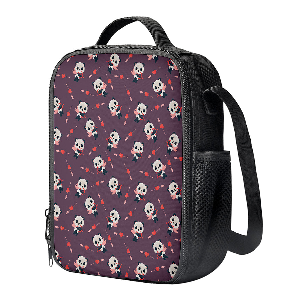 Cute Panda Cupid Valentine Pattern Print Crossbody Lunch Bag